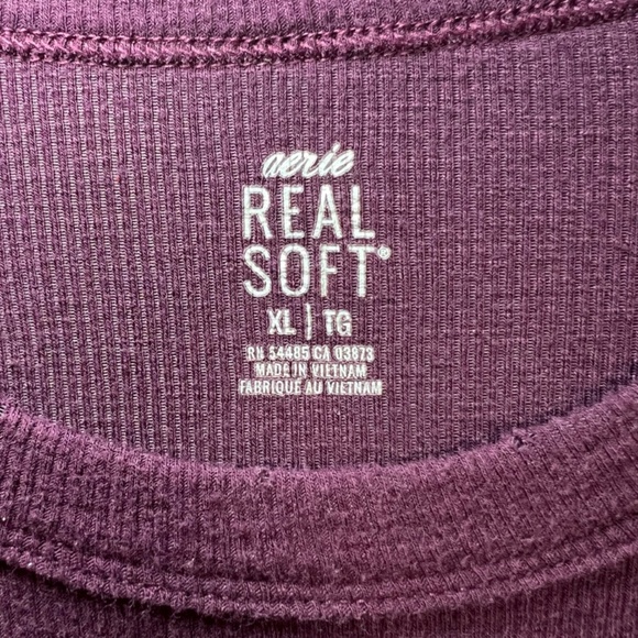 Aerie Real Soft Ribbed Shirt Burgundy Long Sleeve Round Neck Stretch Top Size XL - Picture 2 of 10